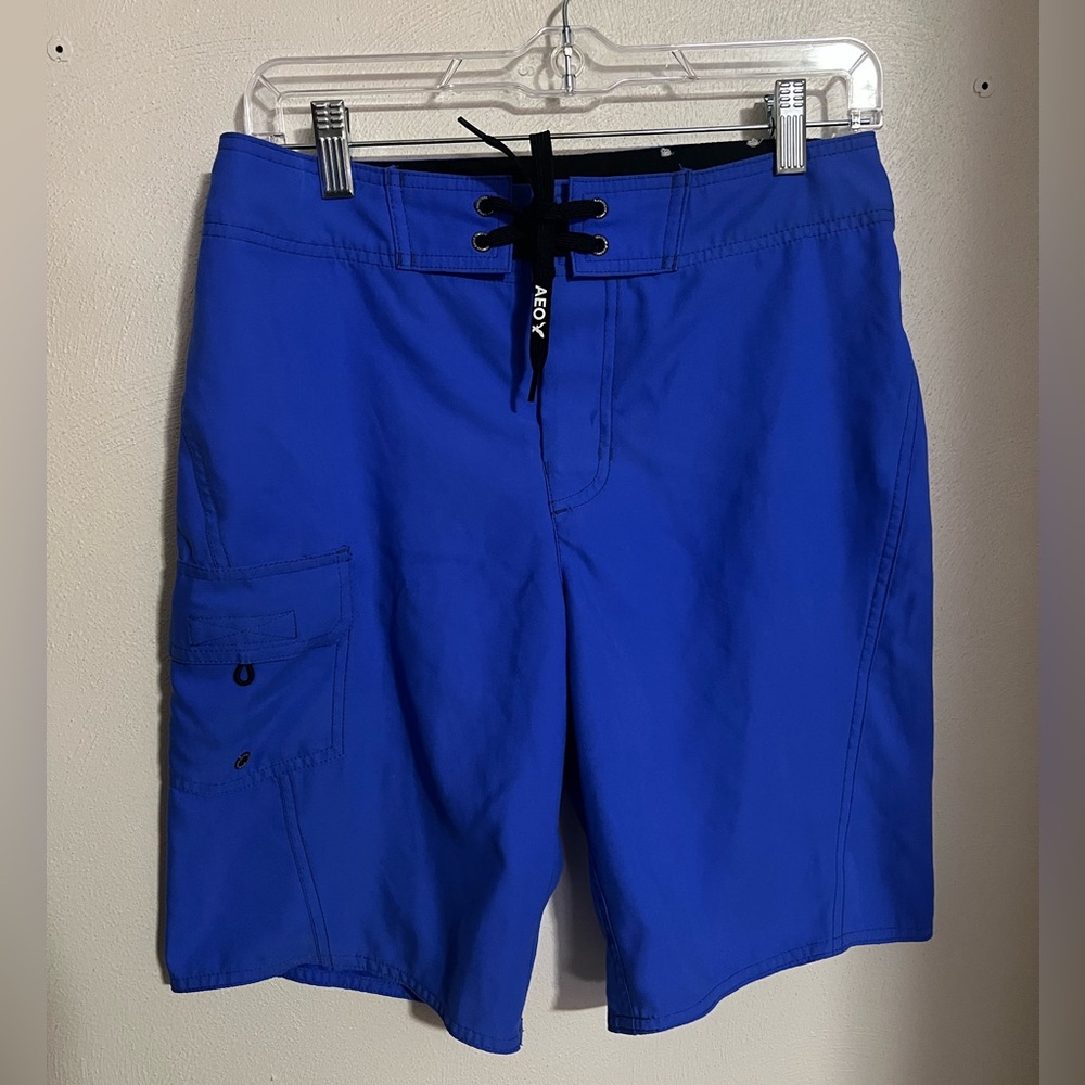 AMERICAN EAGLE‎ Classic Summer Tie Waist Board Shorts Royal Blue Black Men's XS